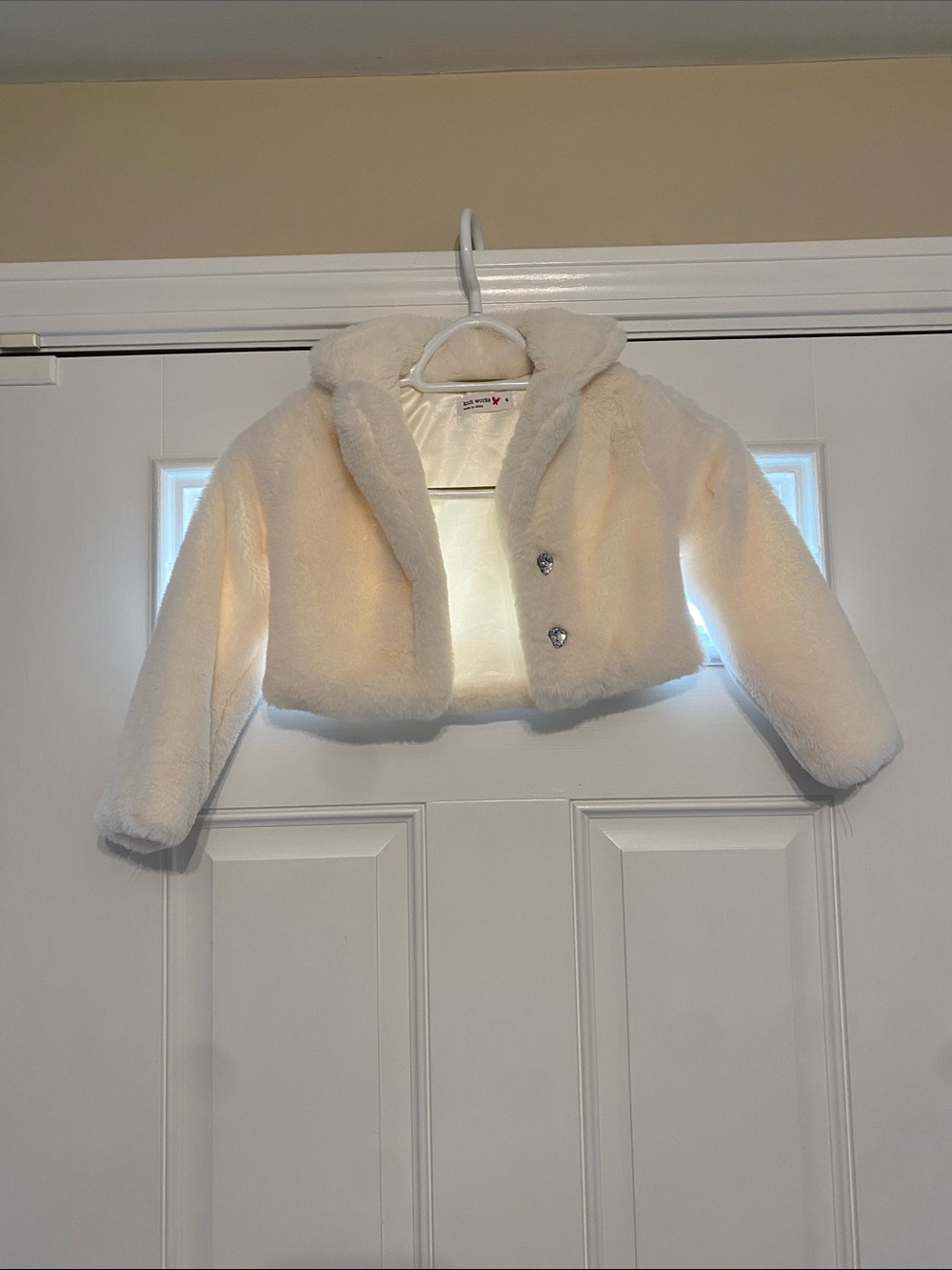 Knitworks Cream Faux Fur Cropped Jacket with Decorative Buttons